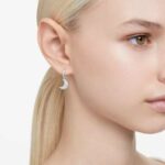 Luna drop earrings Moon, White, Rhodium plated - Image 2