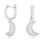 Luna drop earrings Moon, White, Rhodium plated