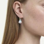 Lunar drop earrings, Oval cut, White, 18K gold finish - Image 2