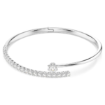 Matrix bangle, Round cut, White, Rhodium plated