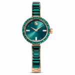 Matrix bangle watch Swiss Made, Crystal bracelet, Green, Champagne gold-tone finish