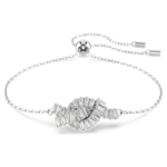 Matrix bracelet Baguette cut, Knot, White, Rhodium plated
