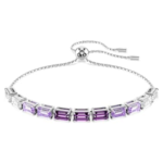 Matrix bracelet Baguette cut, Purple, Rhodium plated