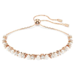 Matrix bracelet Crystal pearl, Round cuts, White, 18K rose gold finish