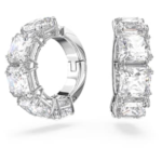 Matrix clip earrings Square cut, White, Rhodium plated