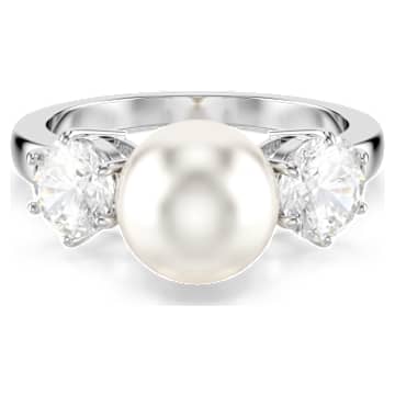 matrix-cocktail-ring-crystal-pearl-round-cut-white-rhodium-plated-swarovski-5689627 Matrix cocktail ring Crystal pearl, Round cut, White, Rhodium plated - Image 1