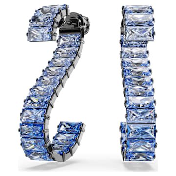 matrix-drop-earrings-baguette-cut-blue-ruthenium-plated-swarovski-5705780 Matrix drop earrings Baguette cut, Blue, Ruthenium plated - Image 1