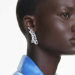 Matrix drop earrings Mixed cuts, White, Rhodium plated - Image 2