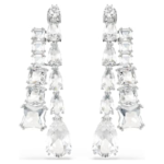 Matrix drop earrings Mixed cuts, White, Rhodium plated
