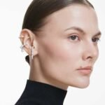 Matrix ear cuff Set (3), Crystal pearl, Round cut, White, Rhodium plated - Image 2