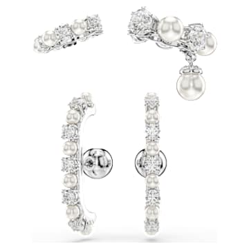 matrix-ear-cuff-set-3-crystal-pearl-round-cut-white-rhodium-plated-swarovski-5691715 Matrix ear cuff Set (3), Crystal pearl, Round cut, White, Rhodium plated - Image 1