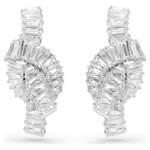 Matrix earrings, Baguette cut, Knot, White, Rhodium plated