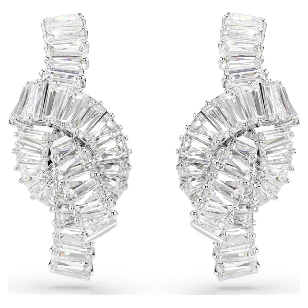 matrix-earrings-baguette-cut-knot-white-rhodium-plated-swarovski-5727040 Matrix earrings, Baguette cut, Knot, White, Rhodium plated - Image 1