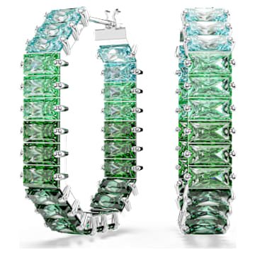 matrix-hoop-earrings-baguette-cut-octagon-shape-colour-gradient-green-rhodium-plated-swarovski-5705787 Matrix hoop earrings Baguette cut, Octagon shape, Colour gradient, Green, Rhodium plated - Image 1