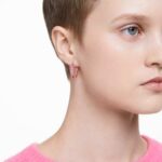 Matrix hoop earrings Baguette cut, Pink, 18K rose gold finish - Image 2