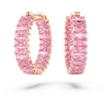 Matrix hoop earrings Baguette cut, Pink, 18K rose gold finish