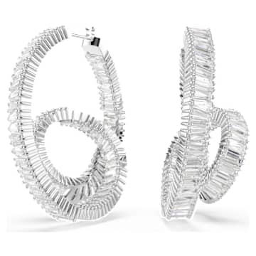 matrix-hoop-earrings-baguette-cut-ribbon-white-rhodium-plated-swarovski-5727113 Matrix hoop earrings Baguette cut, Ribbon, White, Rhodium plated - Image 1