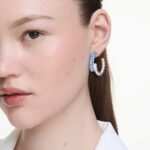 Matrix hoop earrings Mixed cuts, Blue, Rhodium plated - Image 2