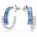 Matrix hoop earrings Mixed cuts, Blue, Rhodium plated