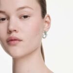 Matrix hoop earrings Mixed cuts, Green, Rhodium plated - Image 2