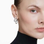 Matrix hoop earrings Mixed cuts, Heart, White, Rhodium plated - Image 2