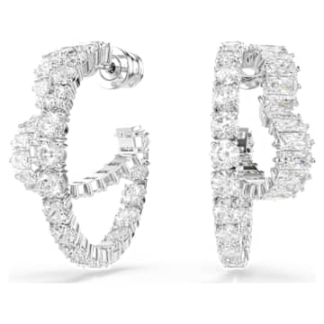 matrix-hoop-earrings-mixed-cuts-heart-white-rhodium-plated-swarovski-5705748 Matrix hoop earrings Mixed cuts, Heart, White, Rhodium plated - Image 1