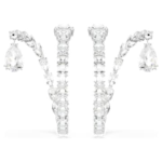 Matrix hoop earrings Mixed cuts, White, Rhodium plated