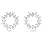 Matrix hoop earrings Pear cut, White, Rhodium plated