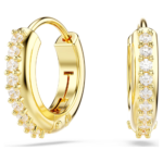Matrix hoop earrings, Round cut, White, 18K gold finish