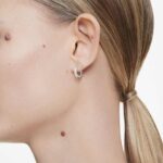 Matrix hoop earrings, Round cut, White, Rhodium plated - Image 2