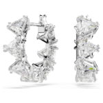 Matrix hoop earrings, White, Rhodium plated