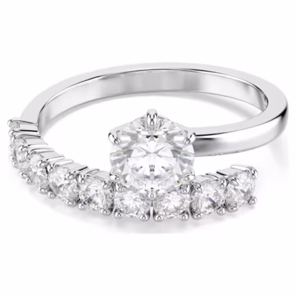 Matrix open ring Round cut, White, Rhodium plated