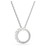 Matrix pendant, Crystal pearl, Round cut, White, Rhodium plated