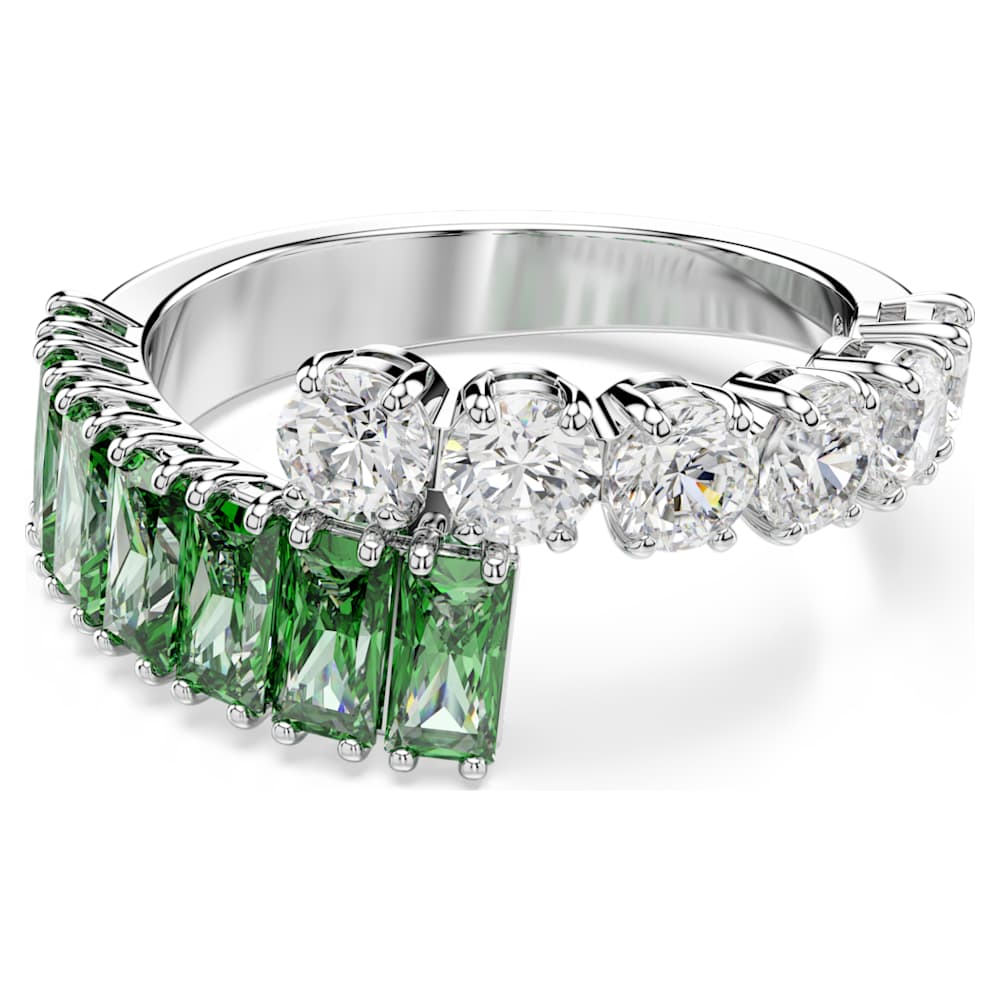 matrix-ring-mixed-cuts-green-rhodium-plated-swarovski-5722454 Matrix ring, Mixed cuts, Green, Rhodium plated - Image 1