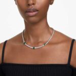 Matrix Tennis necklace Mixed cuts, Green, Rhodium plated - Image 2