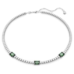 Matrix Tennis necklace Mixed cuts, Green, Rhodium plated