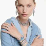 Matrix Tennis necklace Round cut, Blue, Ruthenium plated - Image 2