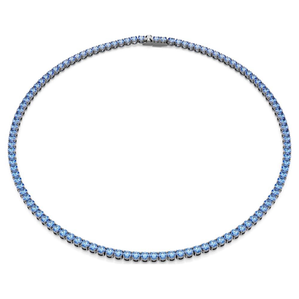 matrix-tennis-necklace-round-cut-blue-ruthenium-plated-swarovski-5743450 Matrix Tennis necklace Round cut, Blue, Ruthenium plated - Image 1