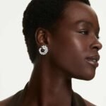 Mesmera hoop earrings, Marquise cut, White, Rhodium plated - Image 2