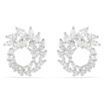 Mesmera hoop earrings, Marquise cut, White, Rhodium plated