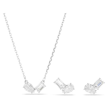 Mesmera set Mixed cuts, White, Rhodium plated