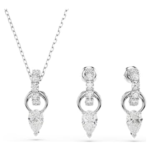 Mesmera set Pear cut, Round cut, White, Rhodium plated