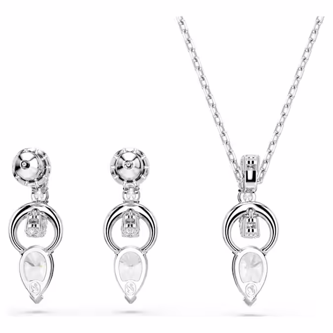 Mesmera set Pear cut, Round cut, White, Rhodium plated