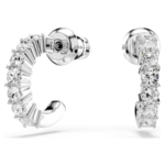 Mini Hoop earrings Round cut, White, Rhodium plated