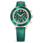 Octea chrono watch Swiss Made, Leather strap, Green, Rose gold-tone finish