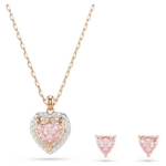 One set Heart cut, Pavé, Heart, Pink, 18K rose gold finish