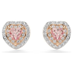 One stud earrings Heart cut, Pavé, Heart, Pink, 18K rose gold finish