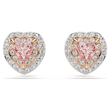 one-stud-earrings-heart-cut-pave-heart-pink-18k-rose-gold-finish-swarovski-5743572 One stud earrings Heart cut, Pavé, Heart, Pink, 18K rose gold finish - Image 1