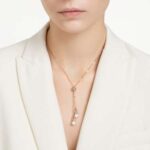 Originally Y pendant Crystal pearl, White, 18K rose gold finish - Image 2