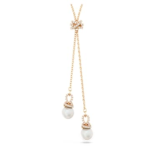 Originally Y pendant Crystal pearl, White, 18K rose gold finish